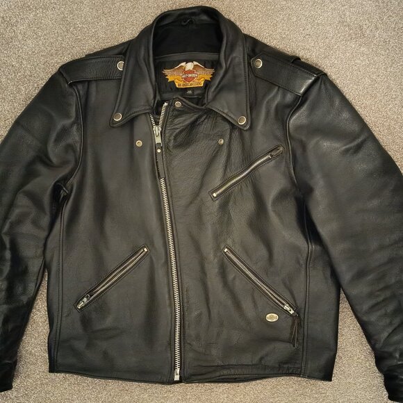 Men's Genuine Harley Davidson leather motorcycle jacket Classic style SIZE LARGE - Picture 1 of 8